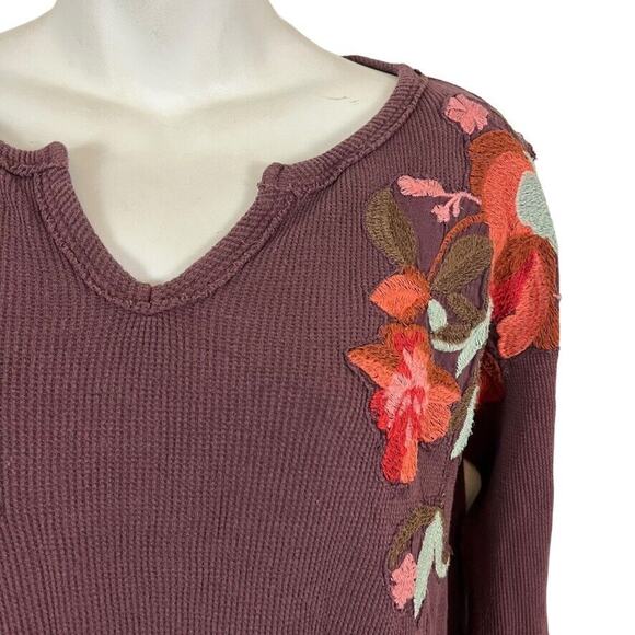 Soft Surroundings Womens Waffle Knit Embroidered Floral V-Neck Long Sleeve Top S - Picture 16 of 16